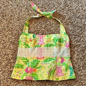 Lilly Pulitzer Vintage Yellow Paradise Square Neck Crop Halter Monkeys Lace 6
